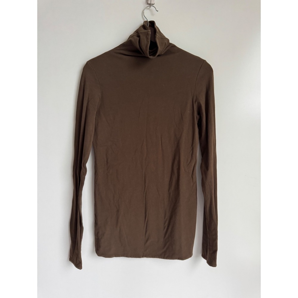 Peruvian Connection Brown Pima Cotton Turtleneck Top Small Minimalist Layering